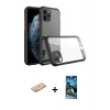 MARSİLYAN™- iPhone 11 Pro Max Kılıf Nova Asil Özel Seri - Siyah 34D Izgaralı Cam + Turuncu Renkli Kamera Lens Koruma Cam