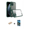 MARSİLYAN™- iPhone 11 Pro Max Kılıf Nova Asil Özel Seri - Siyah 34D Izgaralı Cam + Turuncu Renkli Kamera Lens Koruma Cam