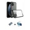 MARSİLYAN™- iPhone 11 Pro Max Kılıf Nova Asil Özel Seri - Siyah 3D Antistatik Cam Ekran Koruyucu + Shine Kamera Lens Koruma Cam - GI