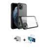 MARSİLYAN™- iPhone 11 Pro Max Kılıf Nova Asil Özel Seri - Siyah 3D Antistatik Cam Ekran Koruyucu + Pers Alüminyum Kamera Lens - YL