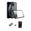 MARSİLYAN™- iPhone 11 Pro Max Kılıf Nova Asil Özel Seri - Siyah 3D Antistatik Hayalet Cam Ekran Koruyucu + Shine Kamera Lens Koruma Cam - GS