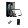 MARSİLYAN™- iPhone 11 Pro Max Kılıf Nova Asil Özel Seri - Siyah 3D Antistatik Hayalet Cam Ekran Koruyucu + Metal Kamera Lens Koruma Cam - GS