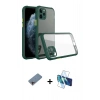 MARSİLYAN™- iPhone 11 Pro Max Kılıf Nova Asil Özel Seri - Siyah 3D Antistatik Seramik Nano Ekran Koruyucu + Pembe Shine Kamera Lens Koruma Cam