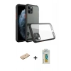 MARSİLYAN™- iPhone 11 Pro Max Kılıf Nova Asil Özel Seri - Siyah Polymer Nano Ekran Koruyucu + Sarı Renkli Kamera Lens Koruma Cam