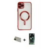 MARSİLYAN™- iPhone 11 Pro Max Kılıf Nova Işık Özel Seri - Şeffaf 360 Full Body Arka Koruyucu + Yeşil Rainbow Kamera Lens Koruma Cam