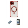 MARSİLYAN™- iPhone 11 Pro Max Kılıf Nova Işık Özel Seri - Siyah 34D Hayalet Izgaralı Cam + Metal Kamera Lens Koruma Cam - GD