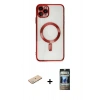 MARSİLYAN™- iPhone 11 Pro Max Kılıf Nova Işık Özel Seri - Siyah 34D Hayalet Izgaralı Cam + Renkli Kamera Lens Koruma Cam - YL