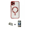 MARSİLYAN™- iPhone 11 Pro Max Kılıf Nova Işık Özel Seri - Siyah 34D Hayalet Izgaralı Cam + Rainbow Kamera Lens Koruma Cam - YL