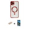 MARSİLYAN™- iPhone 11 Pro Max Kılıf Nova Işık Özel Seri - Siyah 34D Izgaralı Cam + Renkli Kamera Lens Koruma Cam - SI