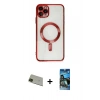 MARSİLYAN™- iPhone 11 Pro Max Kılıf Nova Işık Özel Seri - Siyah 34D Izgaralı Cam + Yeşil Rainbow Kamera Lens Koruma Cam