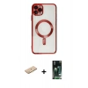 MARSİLYAN™- iPhone 11 Pro Max Kılıf Nova Işık Özel Seri - Siyah 360 Mat Full Body Arka Koruyucu + Sarı Renkli Kamera Lens Koruma Cam
