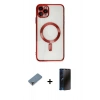 MARSİLYAN™- iPhone 11 Pro Max Kılıf Nova Işık Özel Seri - Siyah 3D Antistatik Hayalet Cam Ekran Koruyucu + Mor Metal Kamera Lens Koruma Cam