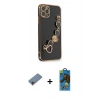 MARSİLYAN™- iPhone 11 Pro Max Kılıf Nova Işık Prime - Siyah 18D Cam Ekran Koruyucu + Shine Kamera Lens Koruma Cam - PE