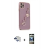 MARSİLYAN™- iPhone 11 Pro Max Kılıf Nova Işık Prime - Siyah 34D Hayalet Izgaralı Cam + Lacivert Pers Alüminyum Kamera Lens