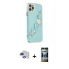 MARSİLYAN™- iPhone 11 Pro Max Kılıf Nova Işık Prime - Siyah 34D Hayalet Izgaralı Cam + Lacivert Pers Alüminyum Kamera Lens