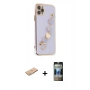 MARSİLYAN™- iPhone 11 Pro Max Kılıf Nova Işık Prime - Siyah 34D Hayalet Izgaralı Cam + Renkli Kamera Lens Koruma Cam - PE