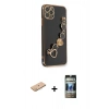 MARSİLYAN™- iPhone 11 Pro Max Kılıf Nova Işık Prime - Siyah 34D Hayalet Izgaralı Cam + Renkli Kamera Lens Koruma Cam - PE