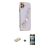 MARSİLYAN™- iPhone 11 Pro Max Kılıf Nova Işık Prime - Siyah 34D Hayalet Izgaralı Cam + Renkli Kamera Lens Koruma Cam - YL