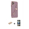 MARSİLYAN™- iPhone 11 Pro Max Kılıf Nova Işık Prime - Siyah 34D Hayalet Izgaralı Cam + Turuncu Renkli Kamera Lens Koruma Cam