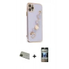 MARSİLYAN™- iPhone 11 Pro Max Kılıf Nova Işık Prime - Siyah 34D Hayalet Izgaralı Cam + Rainbow Kamera Lens Koruma Cam - YL