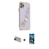 MARSİLYAN™- iPhone 11 Pro Max Kılıf Nova Işık Prime - Siyah 34D Izgaralı Cam + Rainbow Kamera Lens Koruma Cam - YL