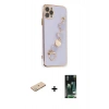 MARSİLYAN™- iPhone 11 Pro Max Kılıf Nova Işık Prime - Siyah 360 Mat Full Body Arka Koruyucu + Yeşil Renkli Kamera Lens Koruma Cam