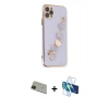 MARSİLYAN™- iPhone 11 Pro Max Kılıf Nova Işık Prime - Siyah 3D Antistatik Cam Ekran Koruyucu + Rainbow Kamera Lens Koruma Cam - YL
