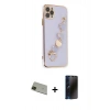 MARSİLYAN™- iPhone 11 Pro Max Kılıf Nova Işık Prime - Siyah 3D Antistatik Hayalet Cam Ekran Koruyucu + Rainbow Kamera Lens Koruma Cam - YL