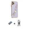 MARSİLYAN™- iPhone 11 Pro Max Kılıf Nova Işık Prime - Siyah Bilvis Hayalet Cam Ekran Koruyucu + Gümüş Metal Kamera Lens Koruma Cam