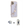 MARSİLYAN™- iPhone 11 Pro Max Kılıf Nova Işık Prime - Siyah Bilvis Hayalet Cam Ekran Koruyucu + Lacivert Pers Alüminyum Kamera Lens