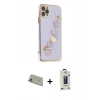 MARSİLYAN™- iPhone 11 Pro Max Kılıf Nova Işık Prime - Siyah Bilvis Hayalet Cam Ekran Koruyucu + Rainbow Kamera Lens Koruma Cam - GD