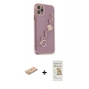 MARSİLYAN™- iPhone 11 Pro Max Kılıf Nova Işık Prime - Siyah Mat Seramik Nano Ekran Koruyucu + Pembe Renkli Kamera Lens Koruma Cam