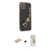 MARSİLYAN™- iPhone 11 Pro Max Kılıf Nova Işık Prime - Siyah Mat Seramik Nano Ekran Koruyucu + Pembe Renkli Kamera Lens Koruma Cam