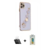 MARSİLYAN™- iPhone 11 Pro Max Kılıf Nova Işık Prime - Siyah Polymer Nano Ekran Koruyucu + Şeffaf Kamera Lens Koruma Cam