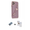 MARSİLYAN™- iPhone 11 Pro Max Kılıf Nova Işık Prime - Siyah Seramik Nano Ekran Koruyucu + Pembe Shine Kamera Lens Koruma Cam