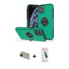 MARSİLYAN™- iPhone 11 Pro Max Kılıf Odak Form Prime - Şeffaf Pasifik Cam Ekran Koruyucu + Yeşil Rainbow Kamera Lens Koruma Cam