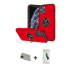 MARSİLYAN™- iPhone 11 Pro Max Kılıf Odak Form Prime - Şeffaf Pasifik Cam Ekran Koruyucu + Yeşil Rainbow Kamera Lens Koruma Cam