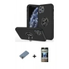 MARSİLYAN™- iPhone 11 Pro Max Kılıf Odak Form Prime - Siyah 34D Hayalet Izgaralı Cam + Metal Kamera Lens Koruma Cam - AKYL