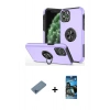 MARSİLYAN™- iPhone 11 Pro Max Kılıf Odak Form Prime - Siyah 34D Izgaralı Cam + Mavi Shine Kamera Lens Koruma Cam