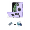 MARSİLYAN™- iPhone 11 Pro Max Kılıf Odak Form Prime - Siyah 3D Antistatik Cam Ekran Koruyucu + Mor Metal Kamera Lens Koruma Cam