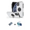 MARSİLYAN™- iPhone 11 Pro Max Kılıf Odak Form Prime - Siyah 3D Antistatik Seramik Nano Ekran Koruyucu + Mavi Metal Kamera Lens Koruma Cam