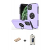 MARSİLYAN™- iPhone 11 Pro Max Kılıf Odak Form Prime - Siyah Bilvis Hayalet Cam Ekran Koruyucu + Pembe Renkli Kamera Lens Koruma Cam
