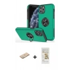 MARSİLYAN™- iPhone 11 Pro Max Kılıf Odak Form Prime - Siyah Mat Seramik Nano Ekran Koruyucu + Yeşil Renkli Kamera Lens Koruma Cam