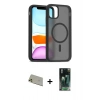 MARSİLYAN™- iPhone 11 Pro Max Kılıf Siluet Minimal Prime - Şeffaf 360 Full Body Arka Koruyucu + Gold Rainbow Kamera Lens Koruma Cam
