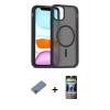 MARSİLYAN™- iPhone 11 Pro Max Kılıf Siluet Minimal Prime - Siyah 34D Hayalet Izgaralı Cam + Metal Kamera Lens Koruma Cam - GD