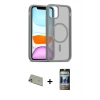 MARSİLYAN™- iPhone 11 Pro Max Kılıf Siluet Minimal Prime - Siyah 34D Hayalet Izgaralı Cam + Rainbow Kamera Lens Koruma Cam - GD