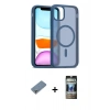 MARSİLYAN™- iPhone 11 Pro Max Kılıf Siluet Minimal Prime - Siyah 34D Hayalet Izgaralı Cam + Gümüş Metal Kamera Lens Koruma Cam