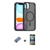 MARSİLYAN™- iPhone 11 Pro Max Kılıf Siluet Minimal Prime - Siyah 34D Hayalet Izgaralı Cam + Mavi Metal Kamera Lens Koruma Cam