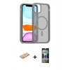 MARSİLYAN™- iPhone 11 Pro Max Kılıf Siluet Minimal Prime - Siyah 34D Hayalet Izgaralı Cam + Renkli Kamera Lens Koruma Cam - PE