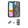 MARSİLYAN™- iPhone 11 Pro Max Kılıf Siluet Minimal Prime - Siyah 34D Hayalet Izgaralı Cam + Shine Kamera Lens Koruma Cam - PE